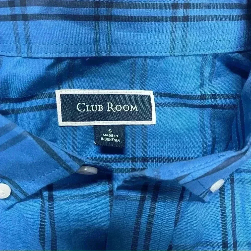 Men’s Club Room Blue Plaid Short Sleeve button down Casual shirt Size Small - Picture 3 of 8